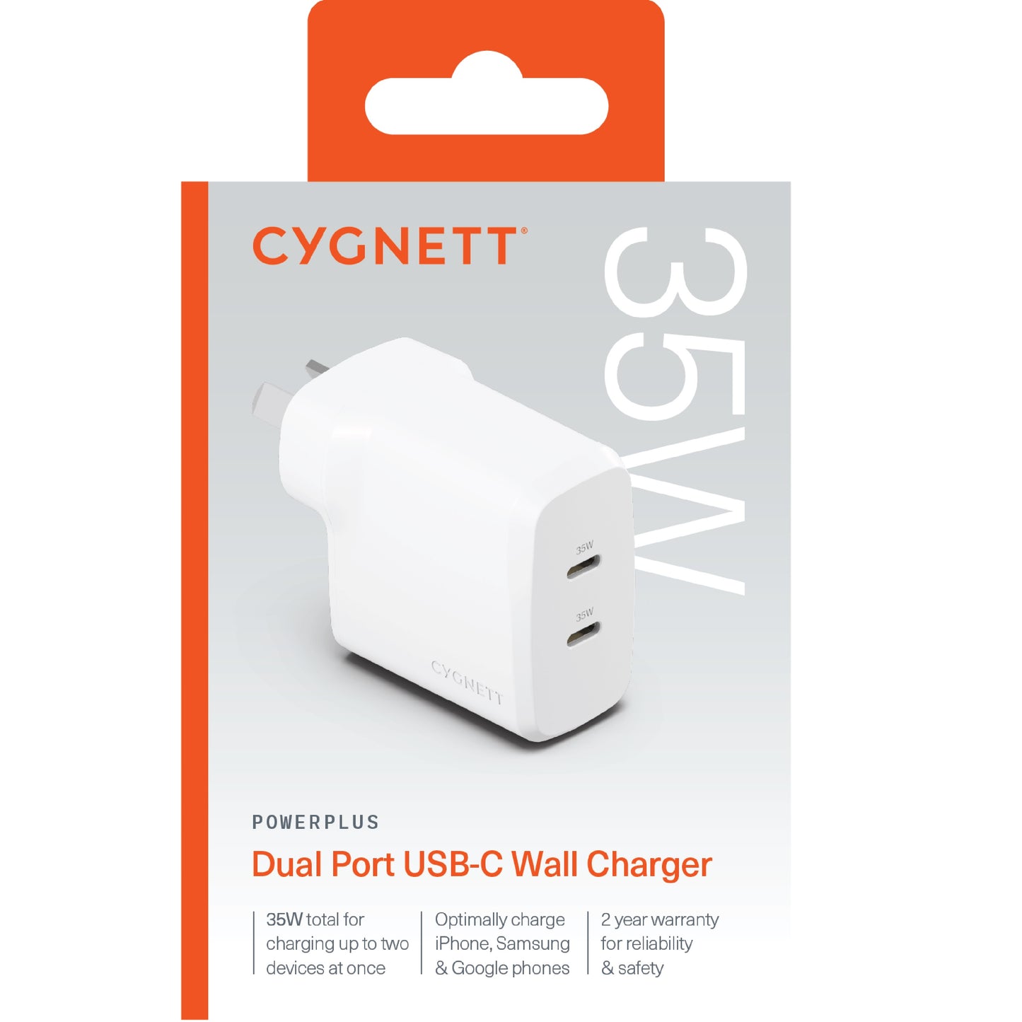 Cygnett PowerPlus 35W Dual Port USB-C PD Fast Wall Charger -White(CY4774PDWCH),2xUSB-C(35W), Best... - Image 4
