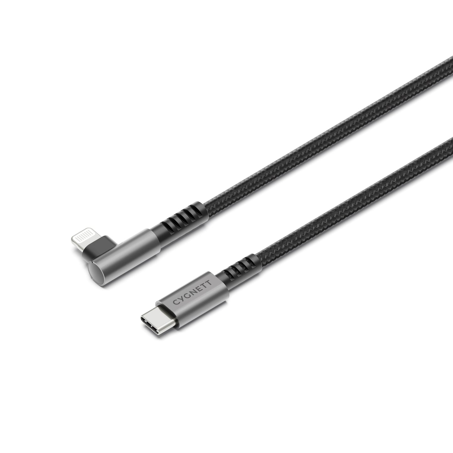 Cygnett Unite Right-Angle Lightning to USB C Cable (1M) - Black (CY5102PCCCL), 30W, Double Braide...