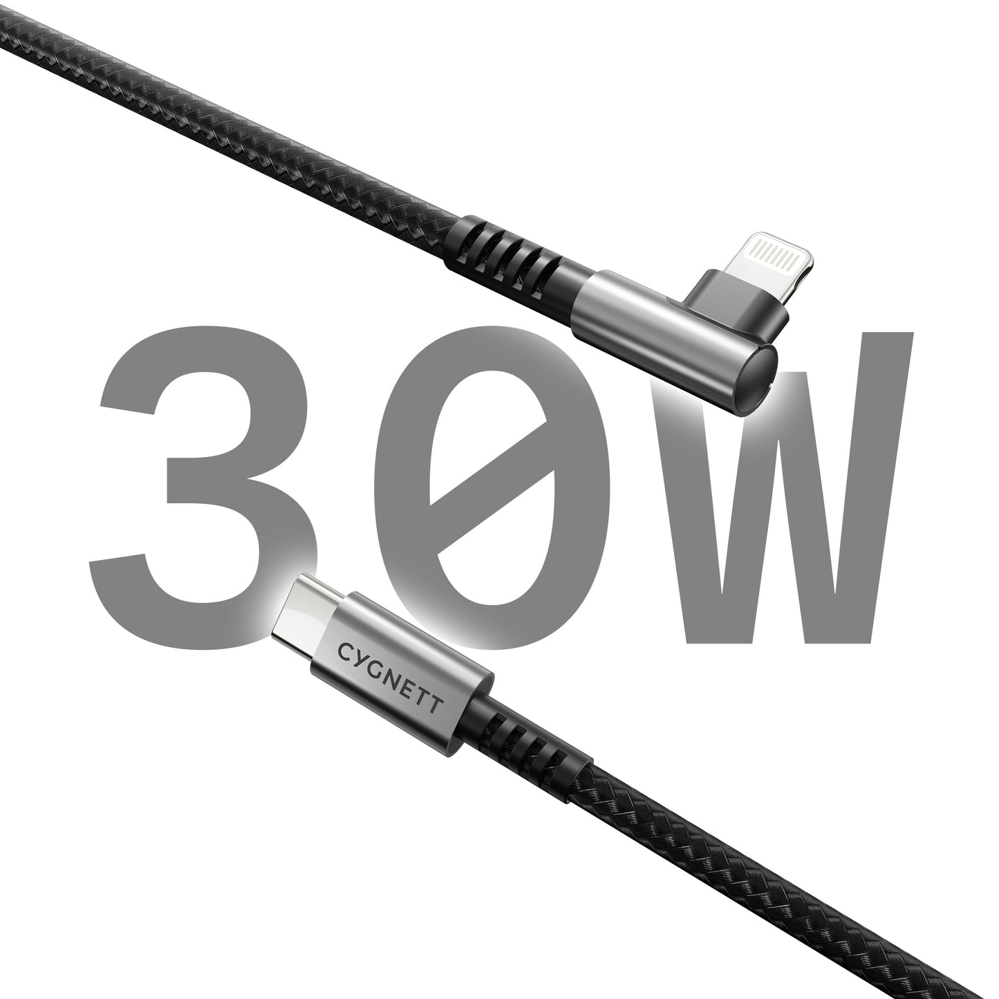 Cygnett Unite Right-Angle Lightning to USB C Cable (1M) - Black (CY5102PCCCL), 30W, Double Braide... - Image 2