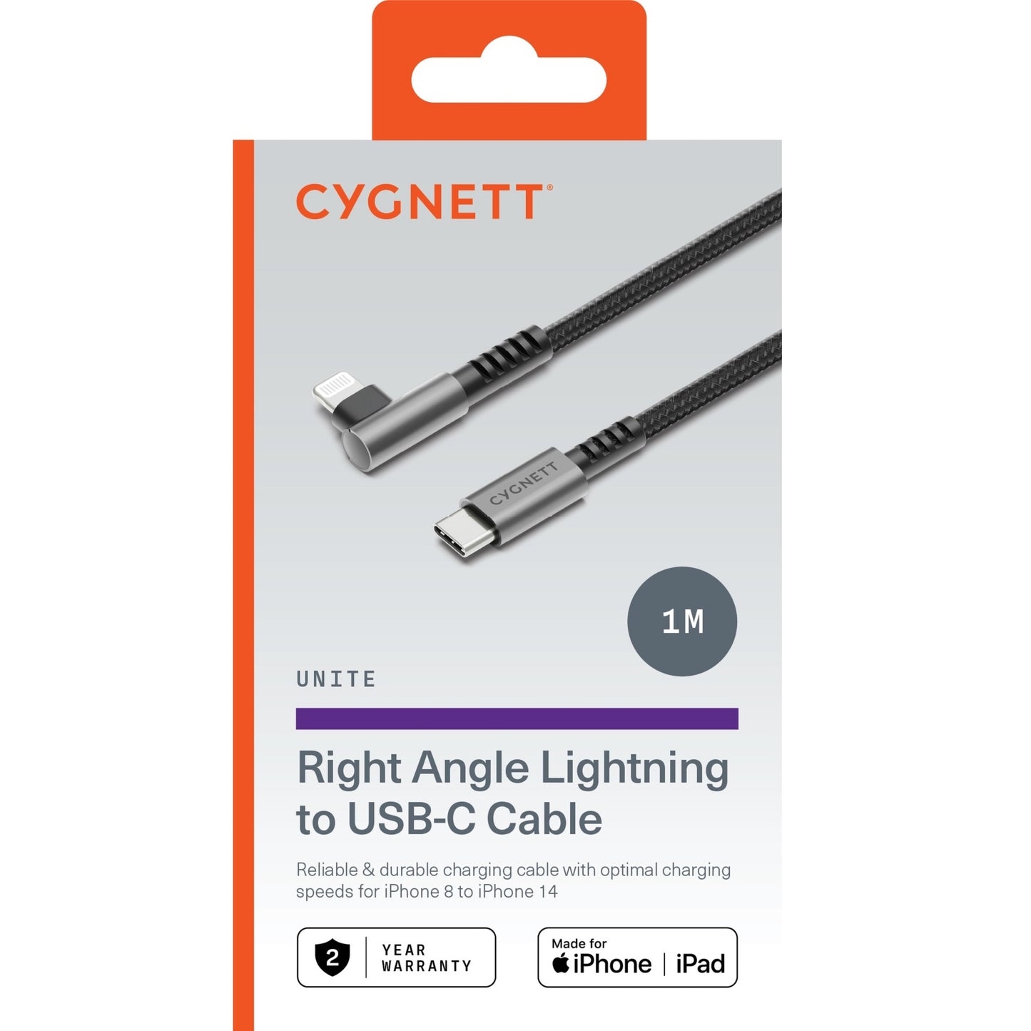 Cygnett Unite Right-Angle Lightning to USB C Cable (1M) - Black (CY5102PCCCL), 30W, Double Braide... - Image 4