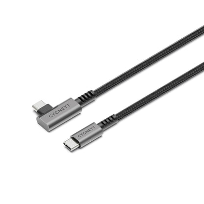 Cygnett Unite Right-Angle USB-C to USB-C (3.1) Cable (1M) - Black (CY5104PCTYC), 240W, Double Bra...
