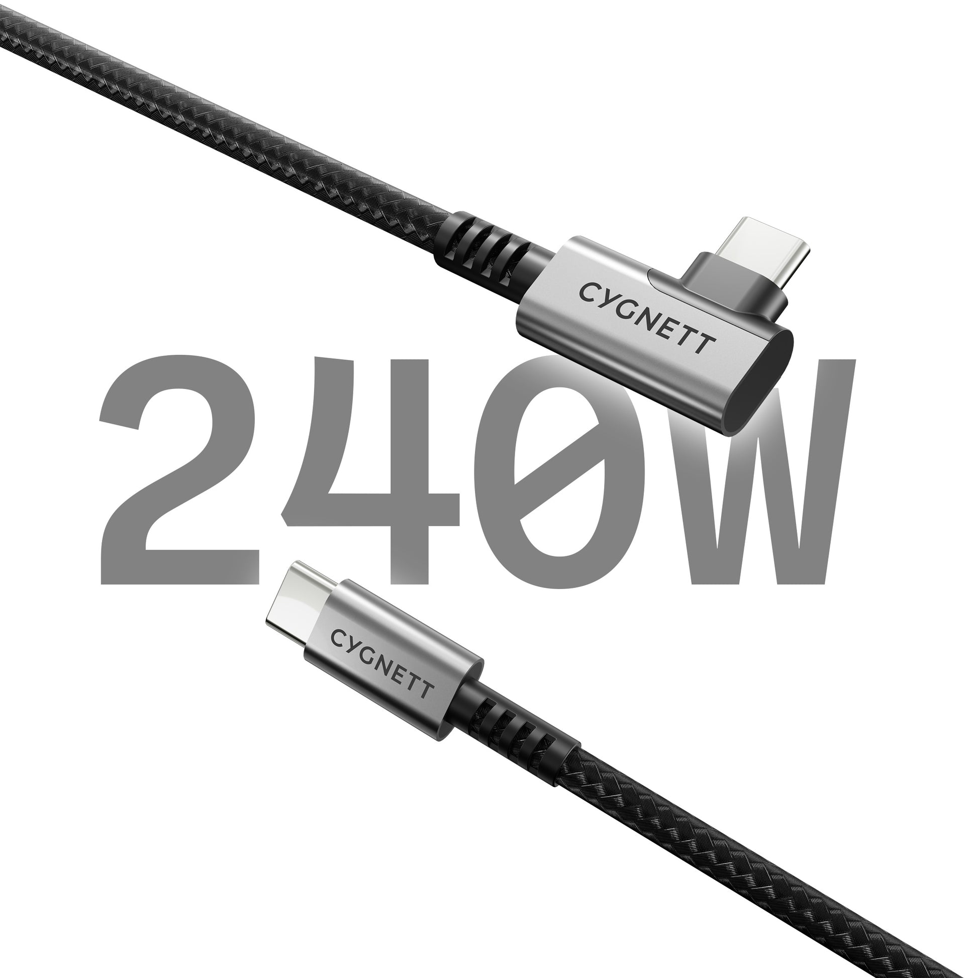 Cygnett Unite Right-Angle USB-C to USB-C (3.1) Cable (1M) - Black (CY5104PCTYC), 240W, Double Bra... - Image 2