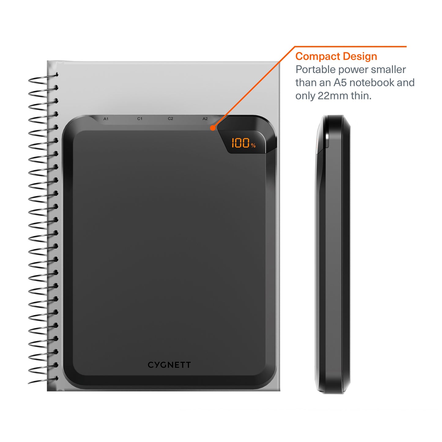 Cygnett ChargeUp VertPWR 25K mAh Laptop Power Bank + USB-C Cable (40CM) + Stand - Obsidian (CY512... - Image 2