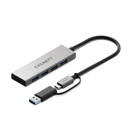 Cygnett Unite 4-in-1 USB-C to USB-A Hub- White(CY5388CYHUB),4x USB-A,10GBps Transfer,Aluminium ou...