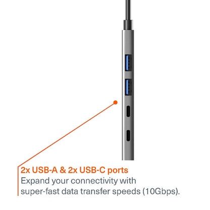 Cygnett Unite 4-in-1 USB-C to USB-C  USB-A Hub - White (CY5389CYHUB),2x USB-C, 2x USB-A, 10Gbps T... - Image 2