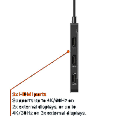 Cygnett Unite 3-in-1 USB-C to Triple HDMI Hub - Black(CY5392CYHUB),2x4k(60HZ),3x4k(30Hz),Supports... - Image 3