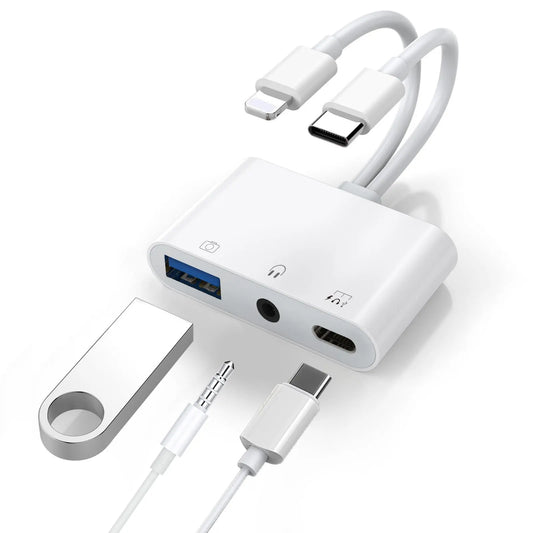 USP Lightning/USB-C to USB Adapter features a USB OTG Port, 3.5mm Headphone Jack  Fast-charging P...