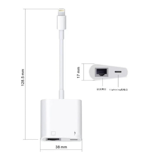 USP Lightning to Ethernet + Power Adapter for iPhone/iPad, RJ45 LAN + charging, fast stable inter...