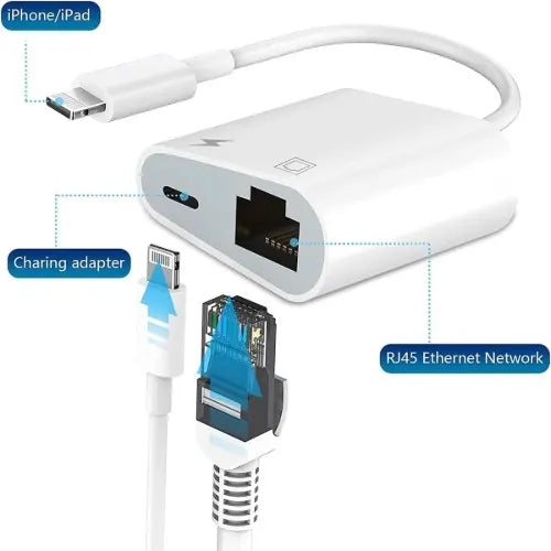 USP Lightning to Ethernet + Power Adapter for iPhone/ iPad, RJ45 LAN + Charging, Fast stable inte...