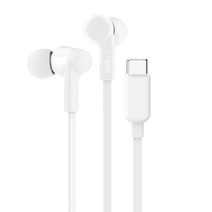 Belkin SoundForm USB-C Wired Earbuds With Adjustable Volume Limiter -White(G3H0002fqPKV2),IPX5-Ra...