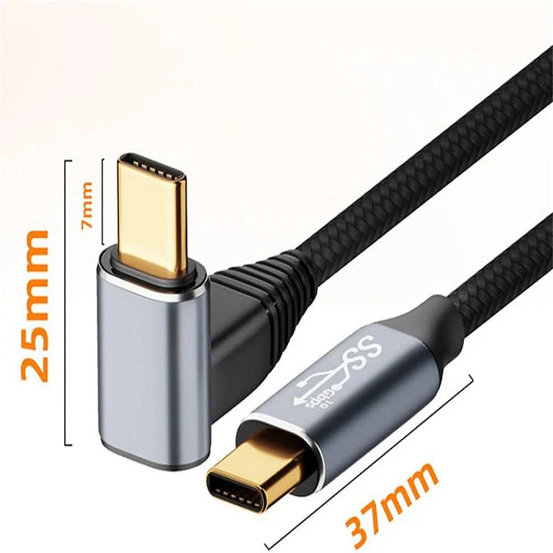 USP Braided USB-C to USB-C Right Angle Cable (1M) - Black,  100W Power, Support 10Gbps Data Speed... - Image 4