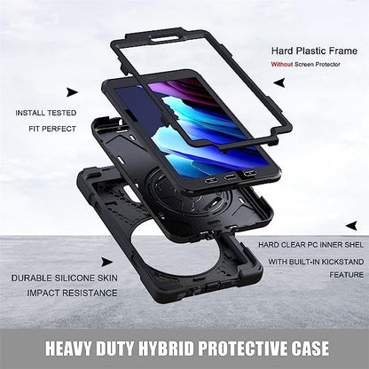 USP Rugged Samsung Galaxy Tab Active5 / Tab Active3 (8') Case Black - Built-in-Kickstand, Adjustable Hand Strap, Shoulder Strap, Pen Holder