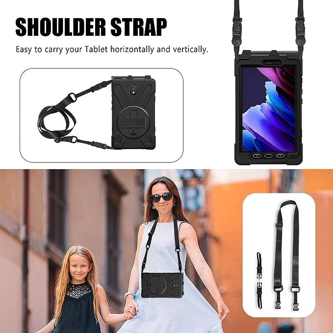 USP Rugged Samsung Galaxy Tab Active5 / Tab Active3 (8') Case Black - Built-in-Kickstand, Adjustable Hand Strap, Shoulder Strap, Pen Holder