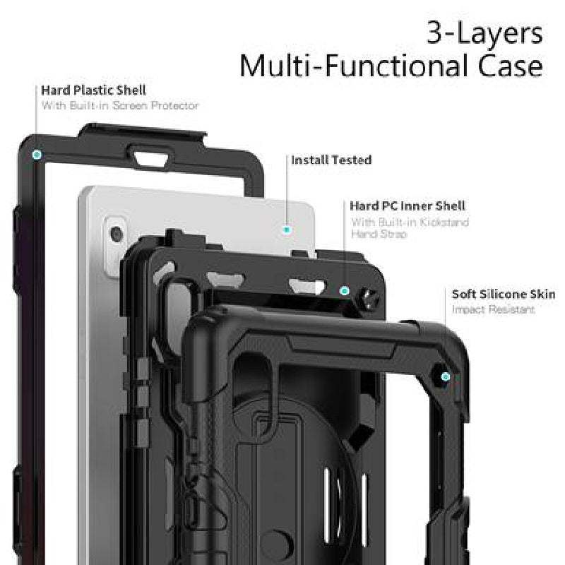 USP Rugged Lenovo Tab M9 (9') Case + Screen Protector Black - Built-in-Kickstand, Adjustable Hand... - Image 3