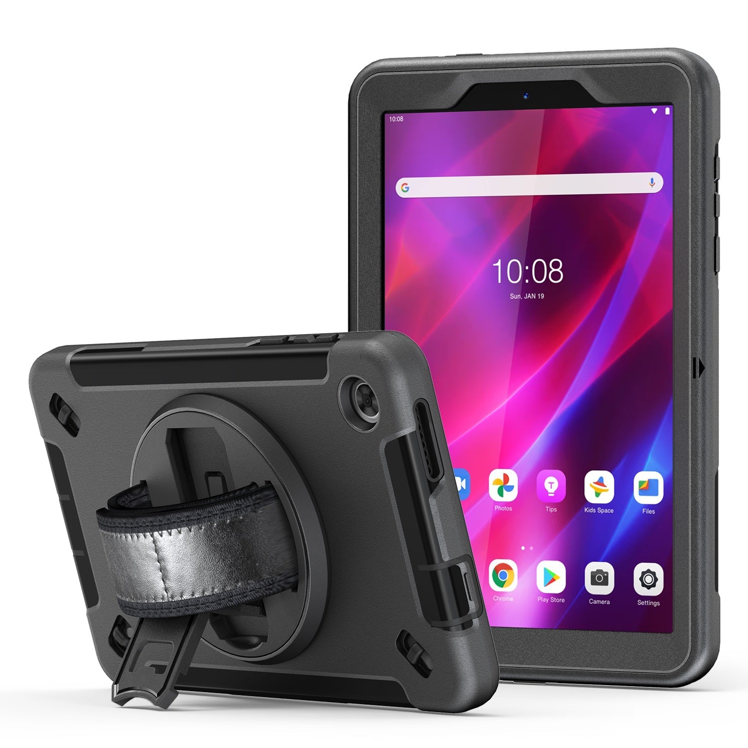 USP Rugged Lenovo Tab M8 (4th Gen) (8') (TB-300) Case + Screen Protector Black - Built-in-Kicksta...