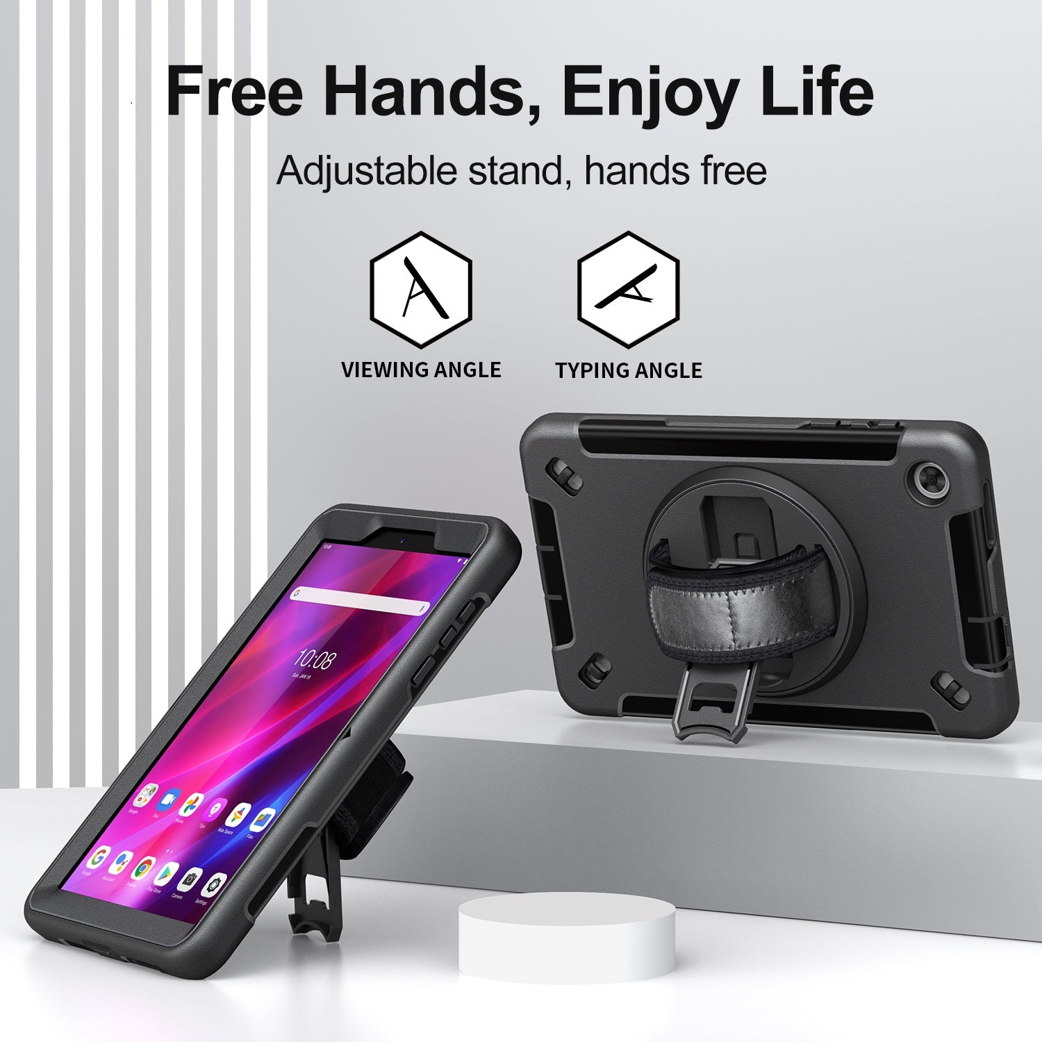 USP Rugged Lenovo Tab M8 (4th Gen) (8') (TB-300) Case + Screen Protector Black - Built-in-Kicksta... - Image 4