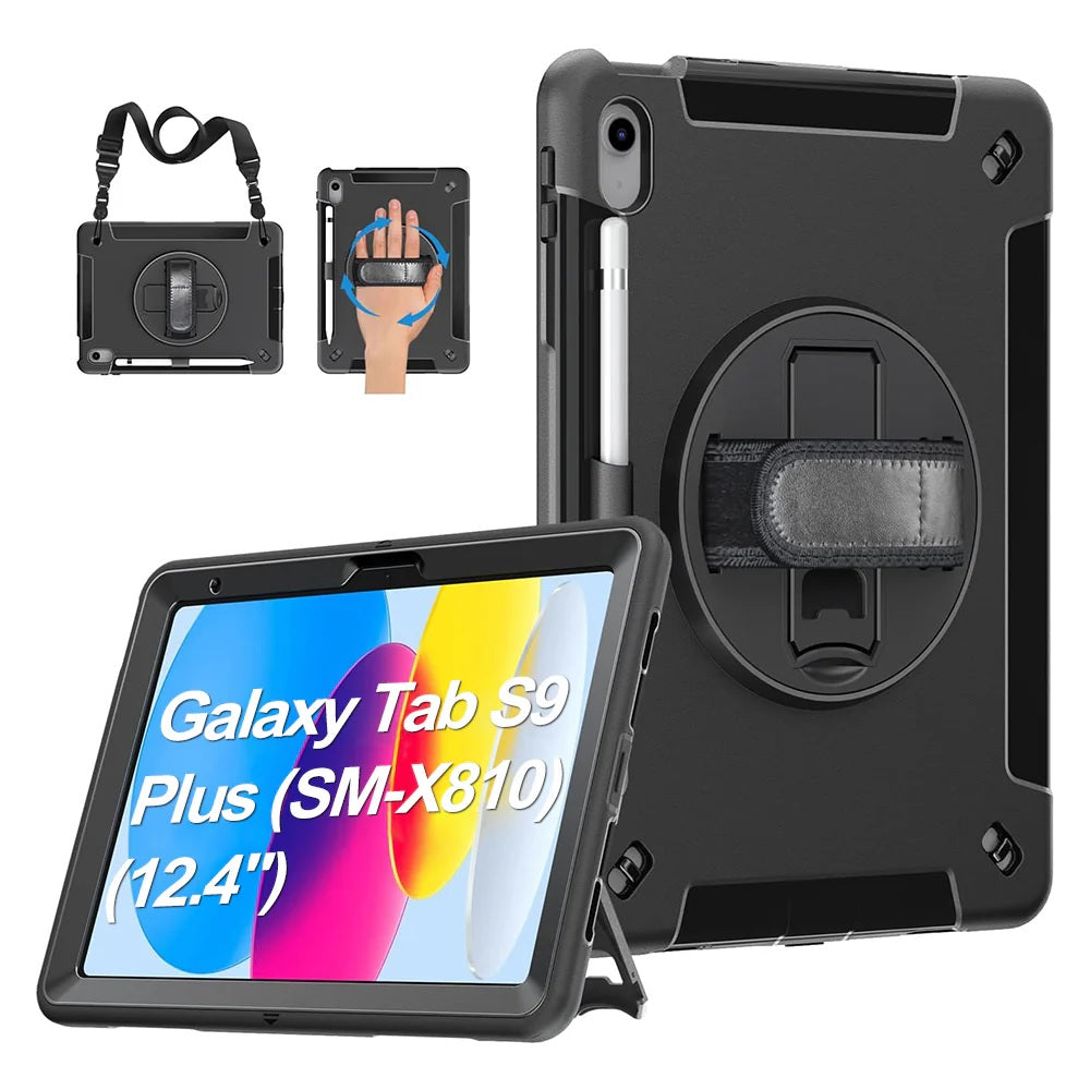 USP Rugged Samsung Galaxy Tab S10+/ Tab S9+ /Tab S9 FE+ (12.4') Case Black - Built-in-Kickstand,...