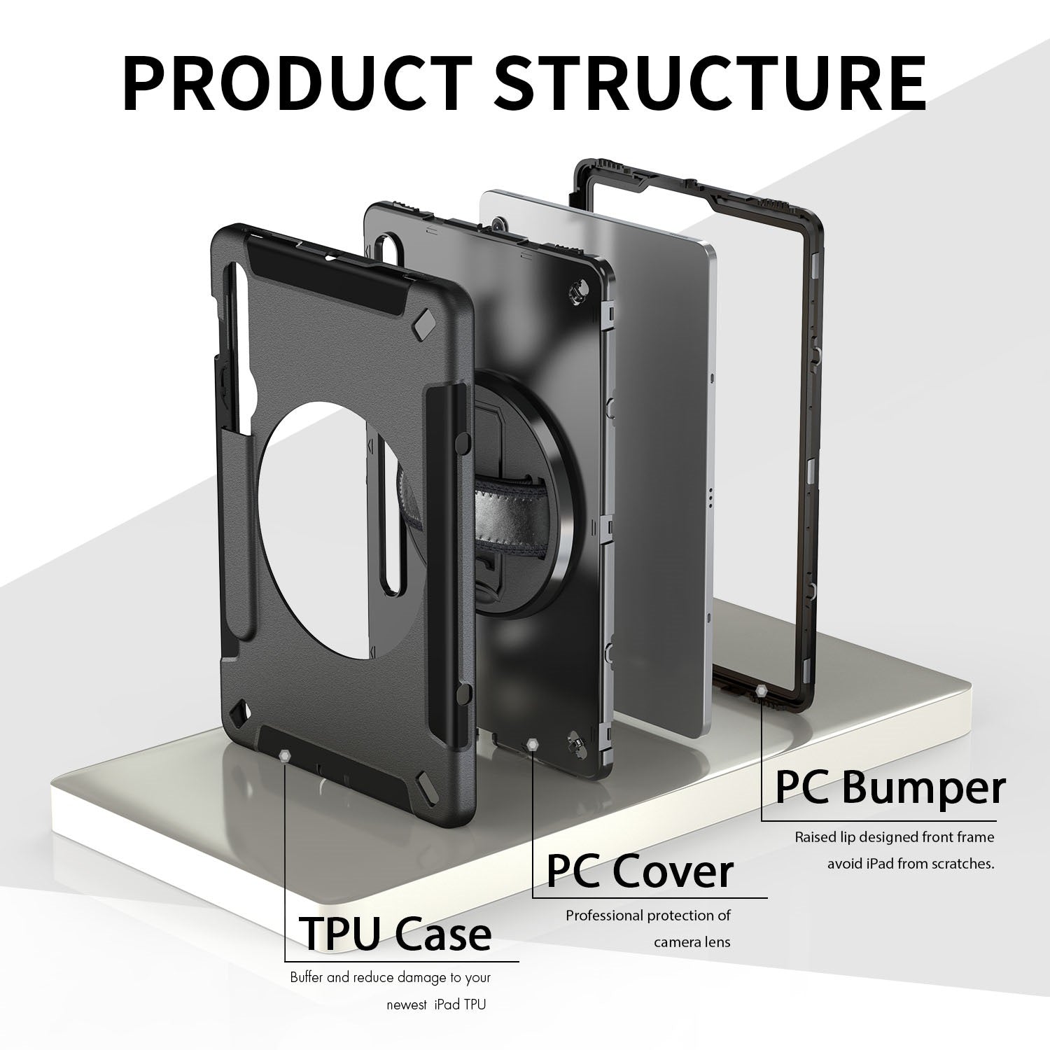 USP Rugged Samsung Galaxy Tab S10+/ Tab S9+ /Tab S9 FE+ (12.4') Case Black - Built-in-Kickstand,... - Image 4