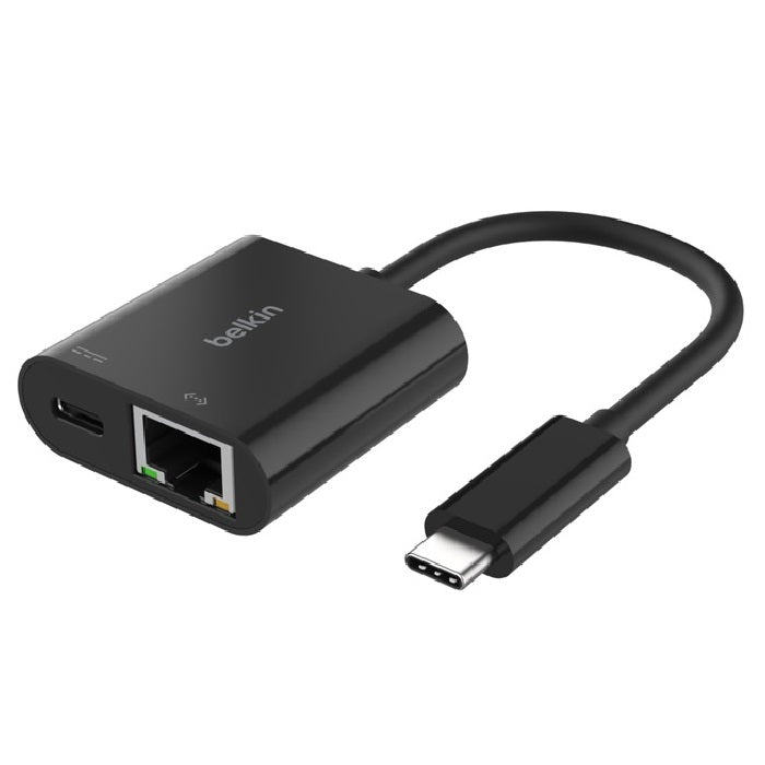 Belkin Connect USB-C to Ethernet + Charge Adapter - Black (INC019BTBK),100W,Ethernet Connection S...