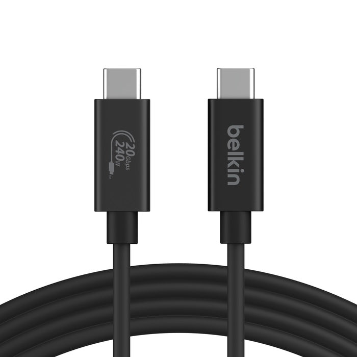 Belkin Connect USB4 USB-C to USB-C Cable (2M) - Black (INZ004BT2MBK), 5A/240W, 20Gbps,4K@60Hz, Th...