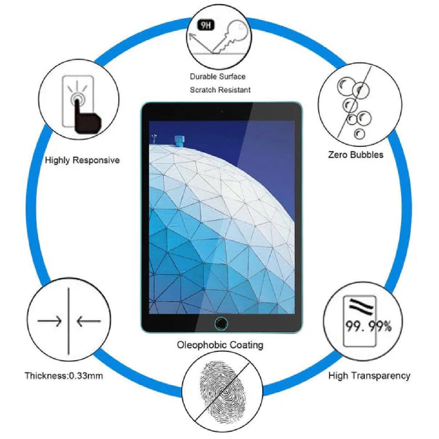 USP Apple iPad Air 3 (10.5') Tempered Glass Screen Protector : Full Coverage, 9H Hardness, Bubble... - Image 2