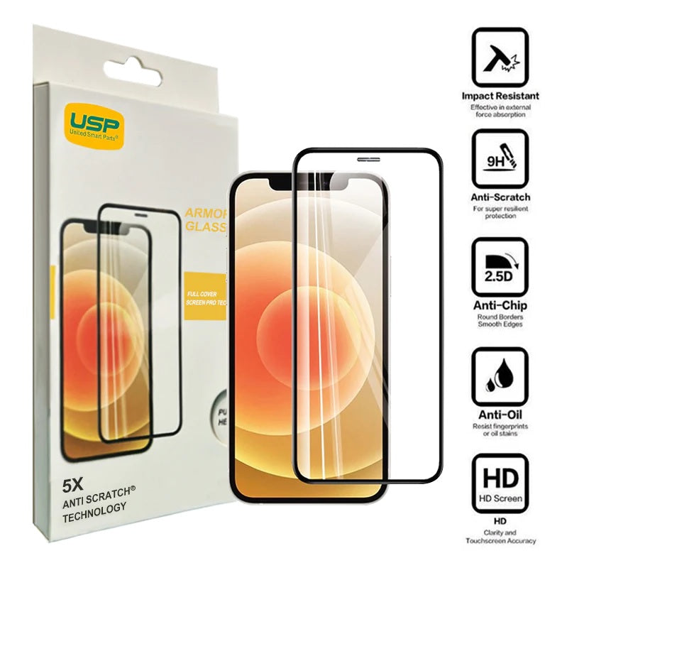 USP Apple iPhone 12 Mini (5.4') Armor Glass Full Cover Screen Protector - Impact-Resistant, Smoot...