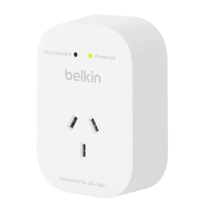 Belkin SurgePro 1-Outlet Surge Protector - White (SRA010AU),1800 Joules, Belkin 6-Point Safety Sy...