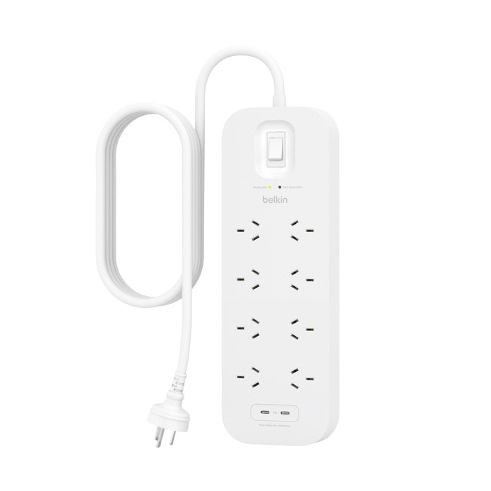 Belkin Connect 8-Outlet Surge Protector with Dual USB-C 30W Ports - White (SRB004AU2M), 2M Cord,...