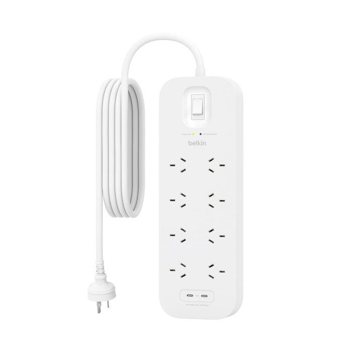 Belkin Connect 8-Outlet Surge Protector with Dual USB-C 30W Ports - White (SRB004AU2M), 2M Cord,... - Image 2