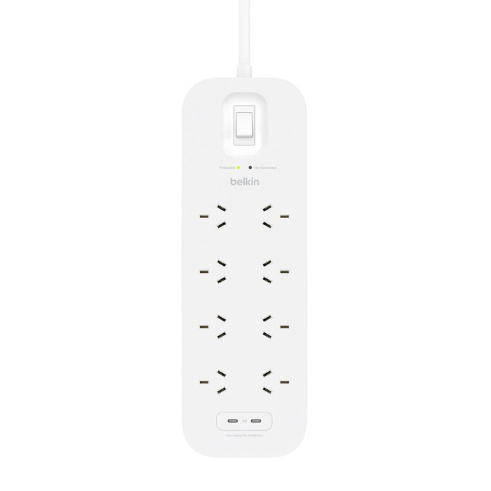 Belkin Connect 8-Outlet Surge Protector with Dual USB-C 30W Ports - White (SRB004AU2M), 2M Cord,... - Image 3