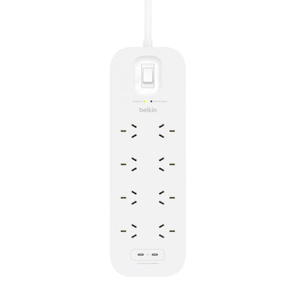Belkin Connect 8-Outlet Surge Protector with Dual USB-C 30W Ports - White (SRB004AU2M), 2M Cord,... - Image 3