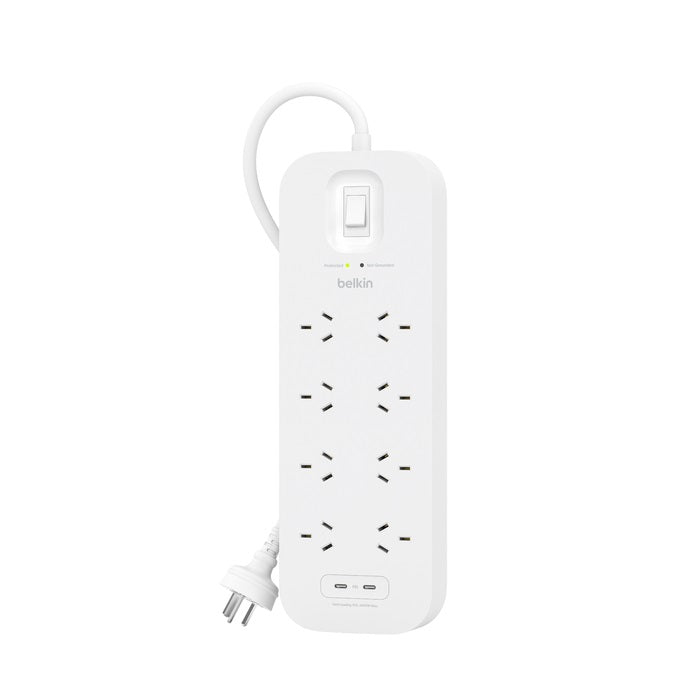 Belkin Connect 8-Outlet Surge Protector with Dual USB-C 30W Ports - White (SRB004AU2M), 2M Cord,... - Image 4