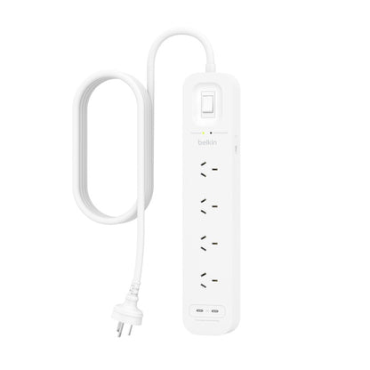 Belkin SurgePro 4-Outlet Surge Protector with Dual USB-C 30W Ports - White (SRB005AU2M), 2M Power...