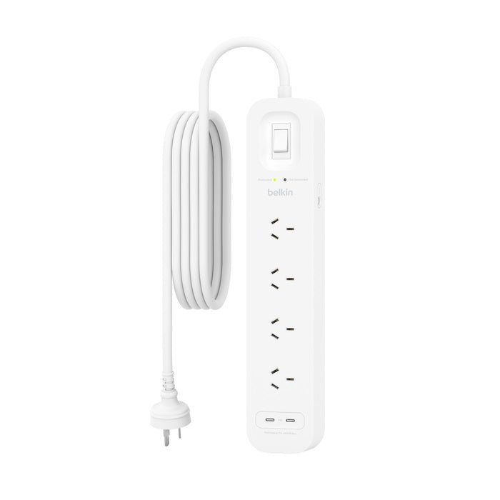 Belkin SurgePro 4-Outlet Surge Protector with Dual USB-C 30W Ports - White (SRB005AU2M), 2M Power... - Image 2