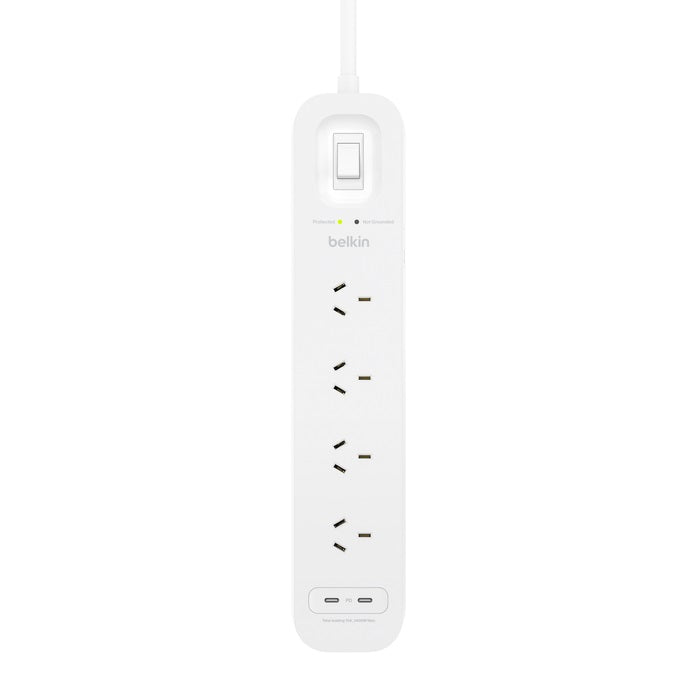 Belkin SurgePro 4-Outlet Surge Protector with Dual USB-C 30W Ports - White (SRB005AU2M), 2M Power... - Image 3