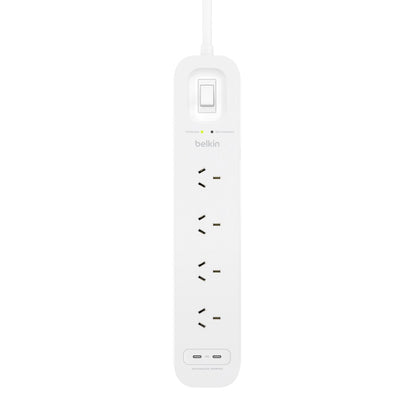 Belkin SurgePro 4-Outlet Surge Protector with Dual USB-C 30W Ports - White (SRB005AU2M), 2M Power... - Image 3