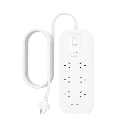 Belkin SurgePro 6-Outlet Surge Protector with Dual USB-C 30W Ports - White (SRB006AU2M), 2M Power...