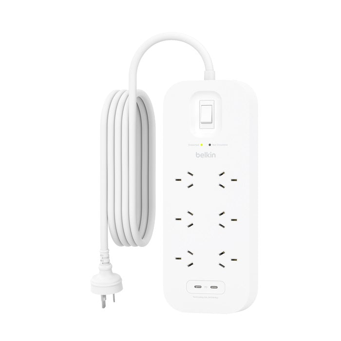 Belkin SurgePro 6-Outlet Surge Protector with Dual USB-C 30W Ports - White (SRB006AU2M), 2M Power... - Image 2