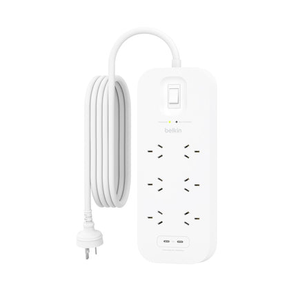 Belkin SurgePro 6-Outlet Surge Protector with Dual USB-C 30W Ports - White (SRB006AU2M), 2M Power... - Image 2