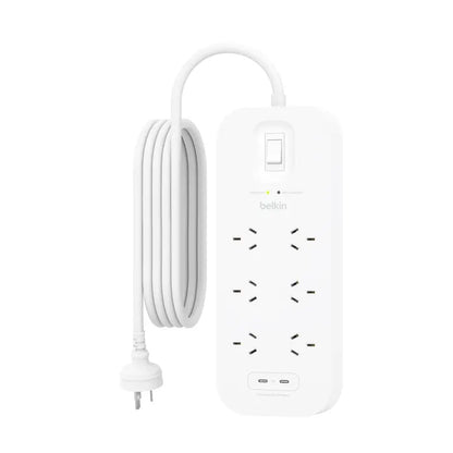 Belkin SurgePro 6-Outlet Surge Protector With Dual USB-C (30W) - White(SRB006AU2M), 2M Power Cord... - Image 2