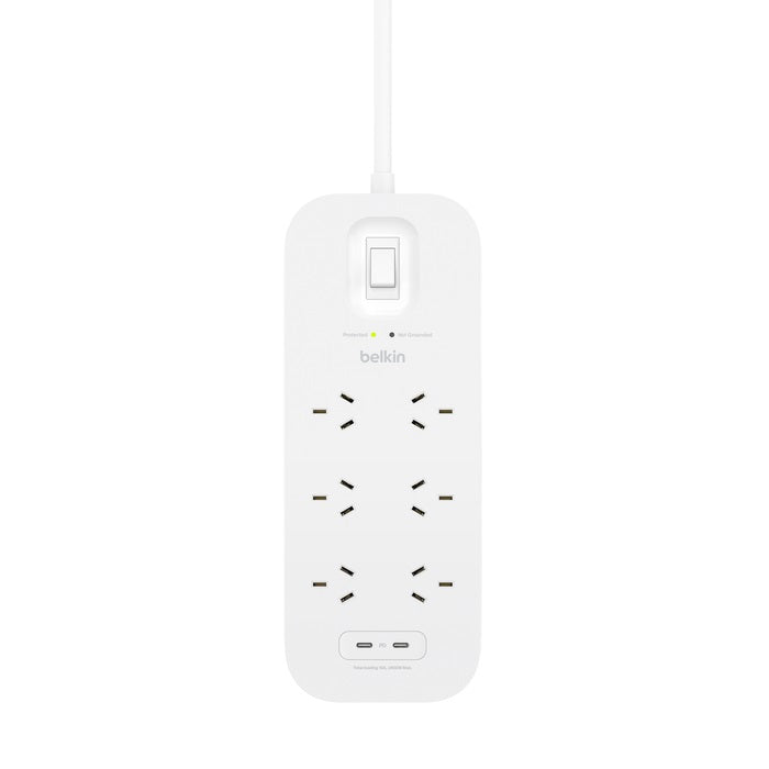 Belkin SurgePro 6-Outlet Surge Protector with Dual USB-C 30W Ports - White (SRB006AU2M), 2M Power... - Image 3