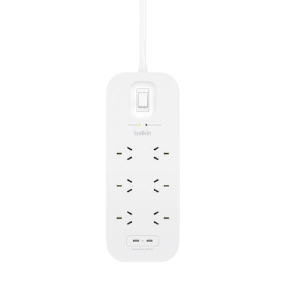 Belkin SurgePro 6-Outlet Surge Protector with Dual USB-C 30W Ports - White (SRB006AU2M), 2M Power... - Image 3