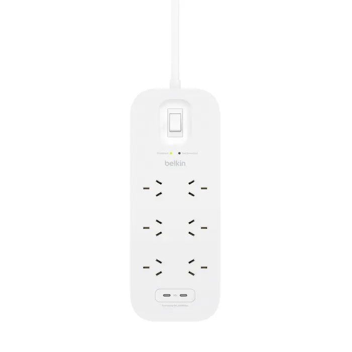 Belkin SurgePro 6-Outlet Surge Protector With Dual USB-C (30W) - White(SRB006AU2M), 2M Power Cord... - Image 3