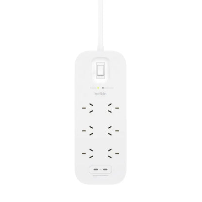 Belkin SurgePro 6-Outlet Surge Protector With Dual USB-C (30W) - White(SRB006AU2M), 2M Power Cord... - Image 3