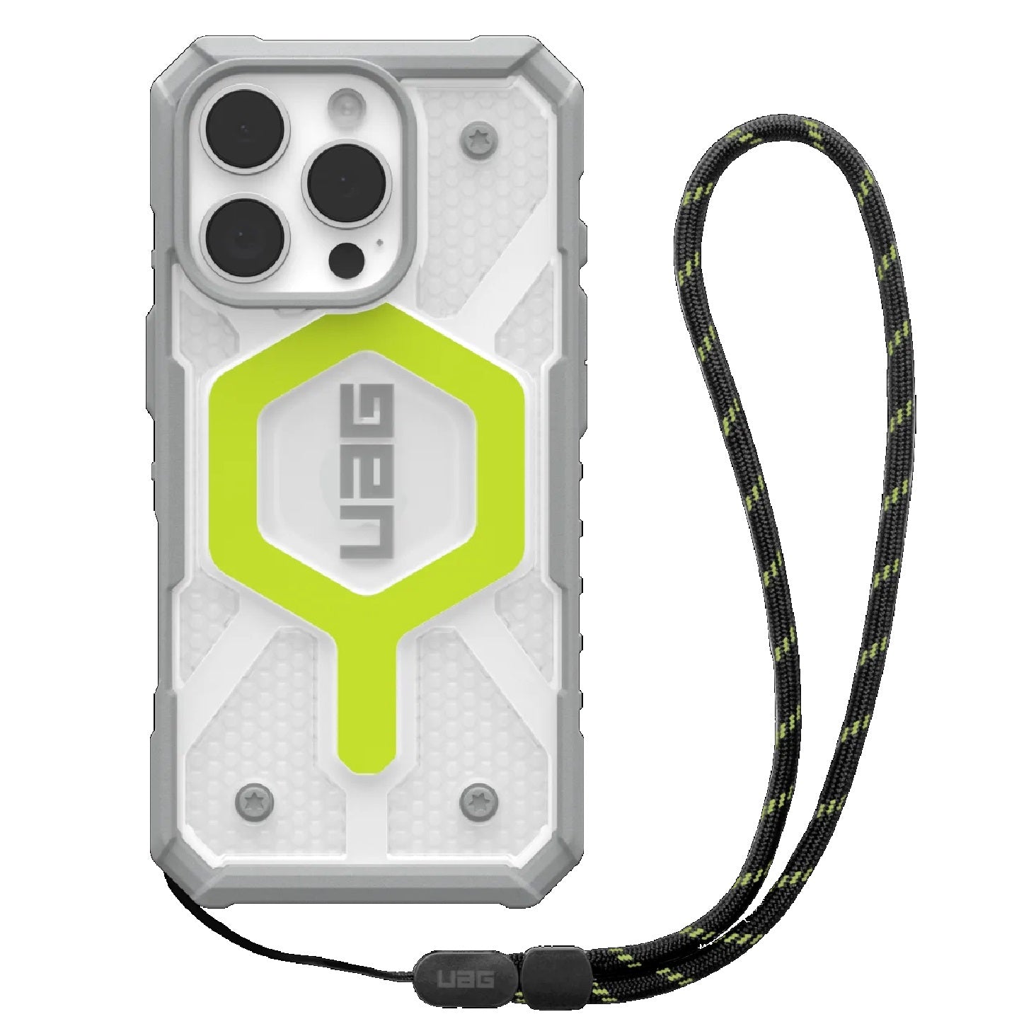 UAG Pathfinder Clear MagSafe Apple iPhone 16 Pro (6.3') Rugged Case + Black Neon Lanyard - Active...