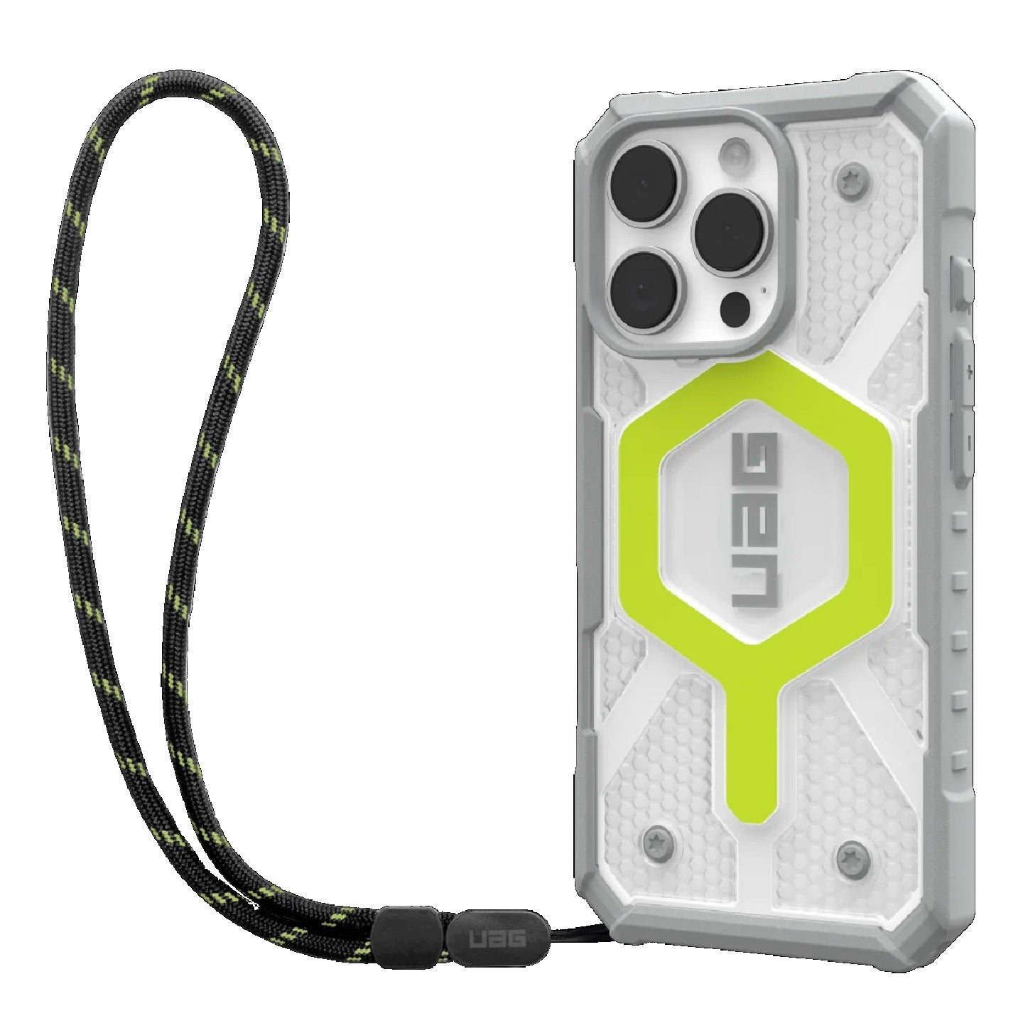 UAG Pathfinder Clear MagSafe Apple iPhone 16 Pro (6.3') Rugged Case + Black Neon Lanyard - Active... - Image 2