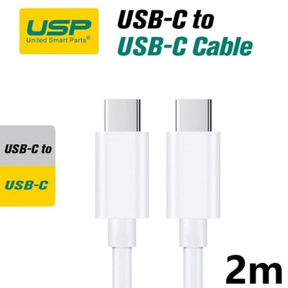 USP USB-C to USB-C Mini Cable (2M) - White, 3A (60W), Fast Charge, High Performance, Durable, 8K...