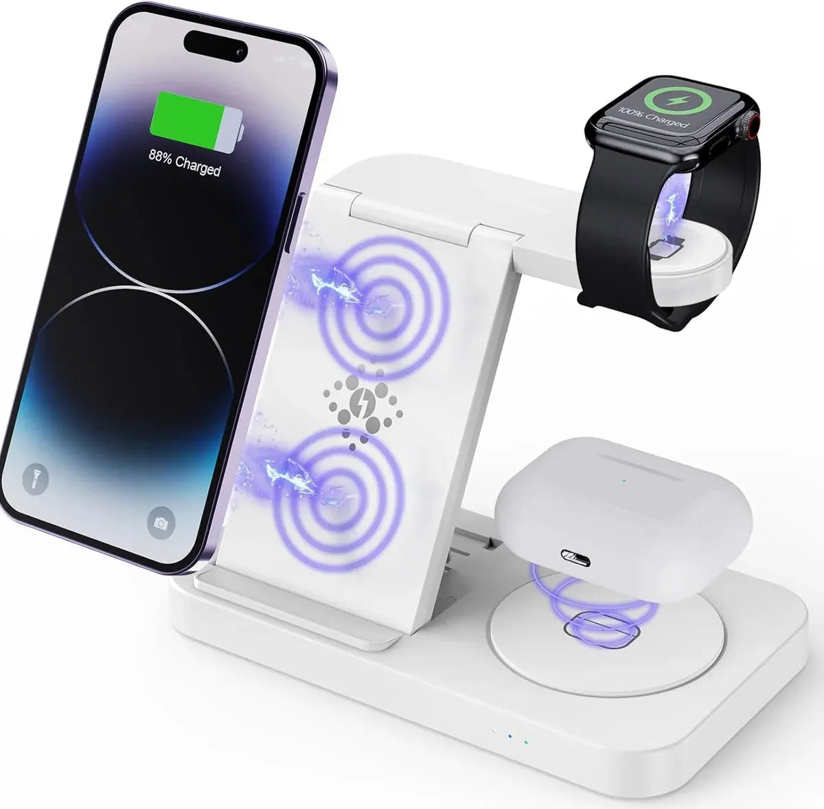 USP Samsung 3-in-1 Wireless Charging Stand, 15W, Portable  Space-Saving, Charger Station for Mult...