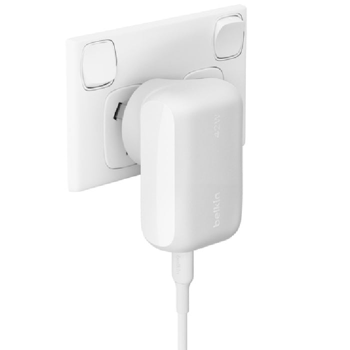 Belkin BoostCharge 42W PD 3.0 PPS Dual Wall Charger - White (WCB009auWH), 1xUSB-C (30W), 1xUSB-A... - Image 4