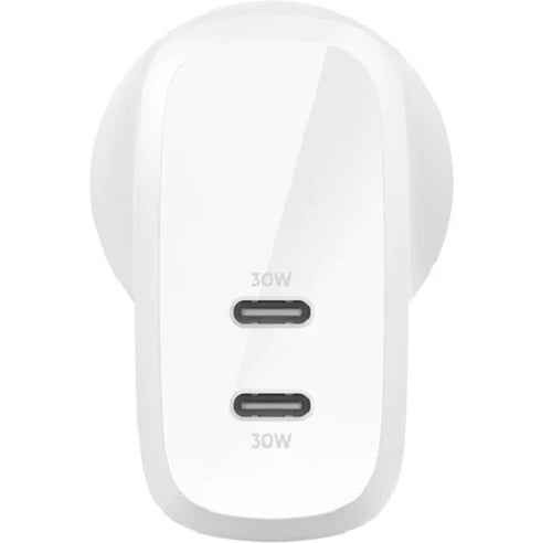 Belkin BoostCharge Pro 60W Dual USB-C PD 3.1 PPS Wall Charger - White (WCB010auWH), 2XUSB-C (30W)... - Image 3